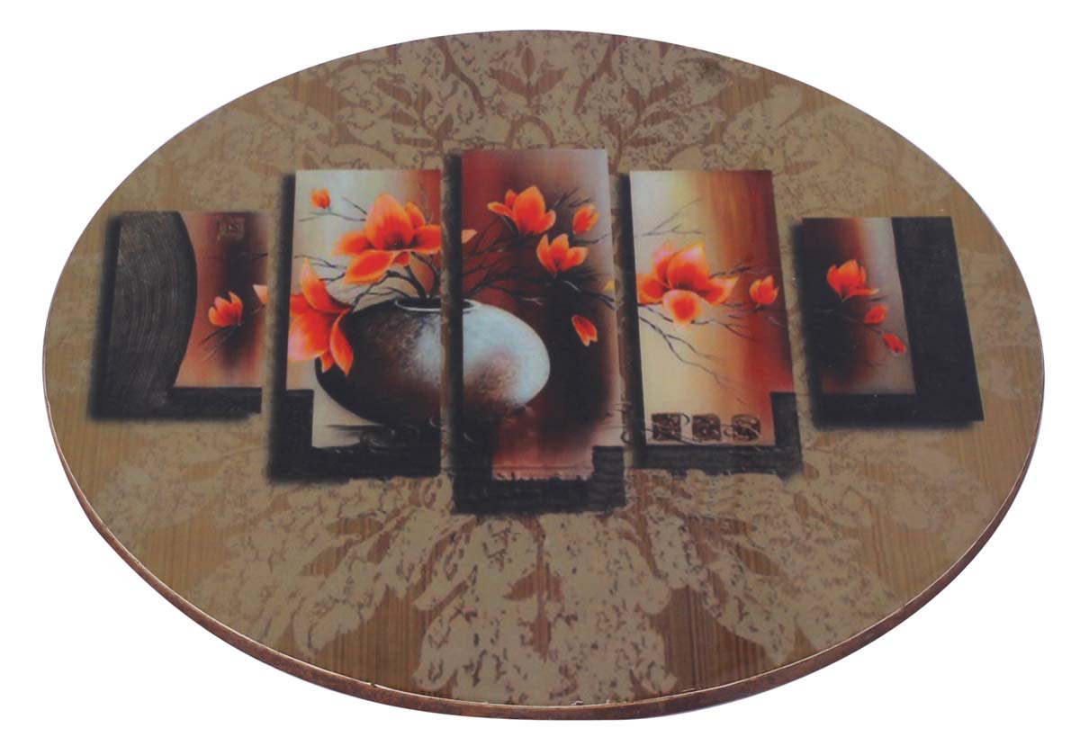 7” Hand-Crafted Trivet in MDF - Hand-Enameled with Flower Vase Art in Orange & Earthy Colors - Kitchen Essentials / Serve Ware from India - Buy in Bulk Wholesale